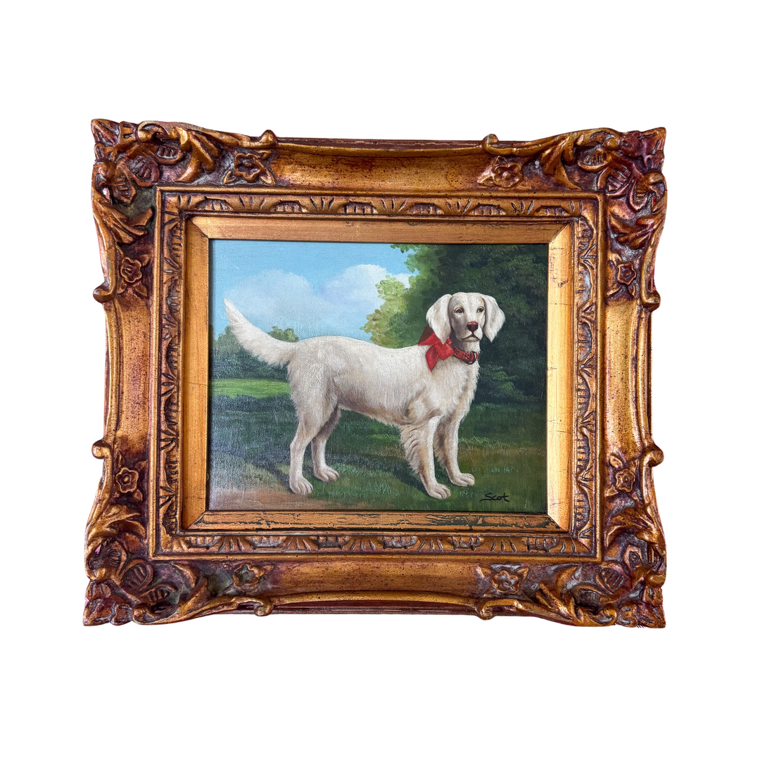 Vintage Framed Original Oil Retriever Dog Painting
