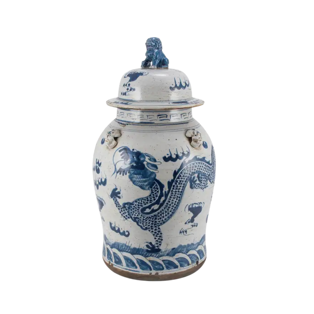 Blue and White Dragon Temple Jar