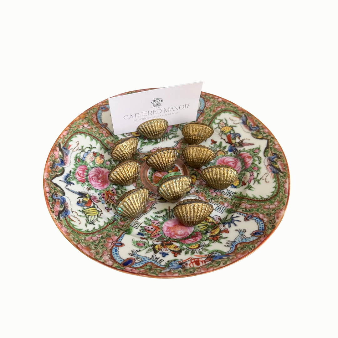 Set of Ten Vintage Brass Shell Place Card Holders