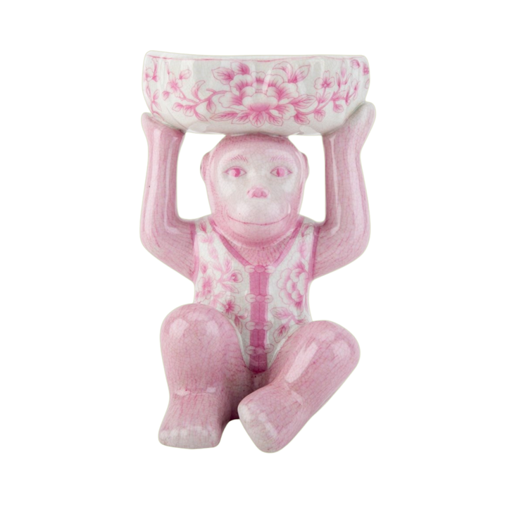 Pink Chinoiserie Monkey with Bowl
