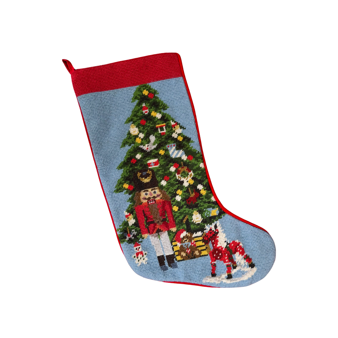 Vintage Nutcracker with Christmas Tree Needlepoint Stocking