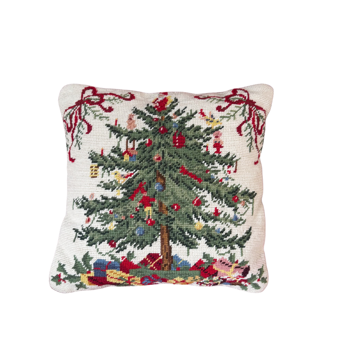 Vintage Spode Christmas Tree Inspired Large Needlepoint Pillow