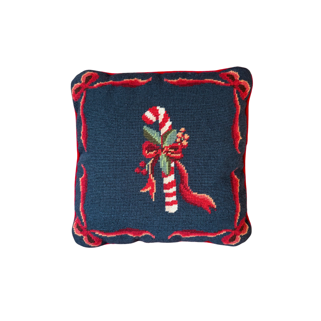 Vintage Candy Cane Needlepoint Pillow