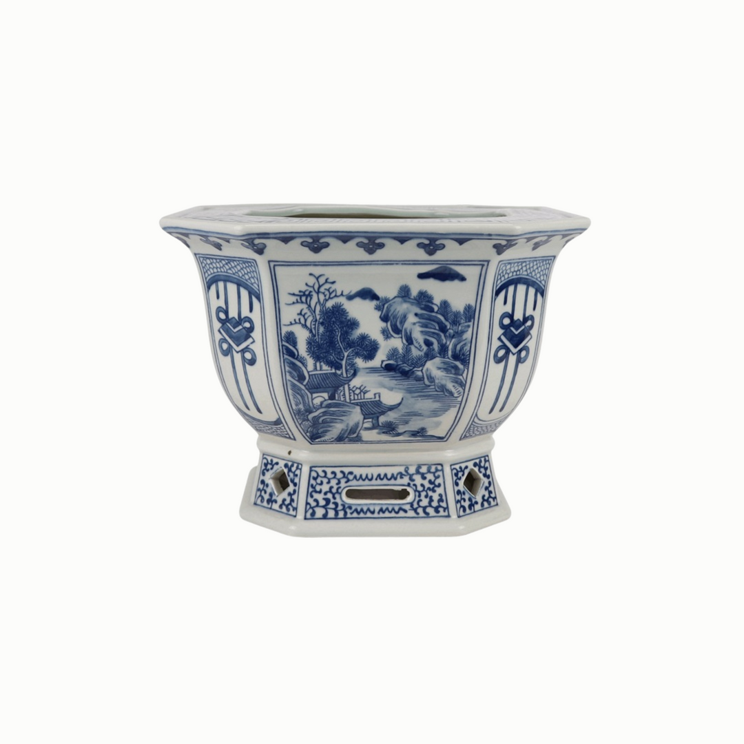 Chinoiserie Octagonal Planter with Greek Key Border