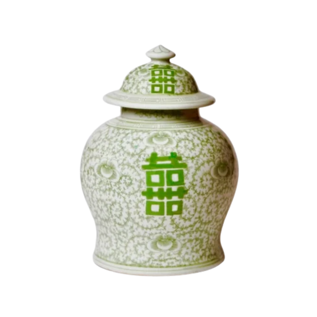 Green and White Double Happiness Temple Jar