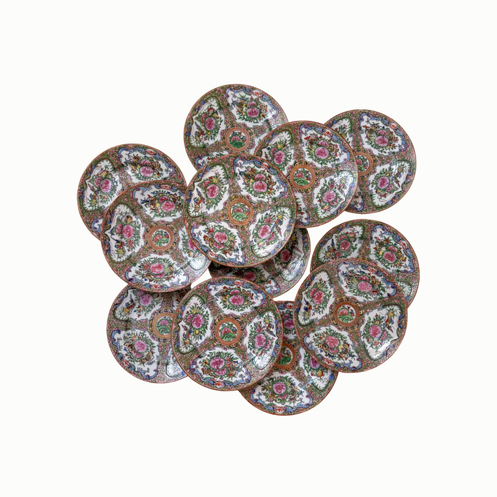 Antique Rose Canton Plates with Dragon Border - Priced Individually