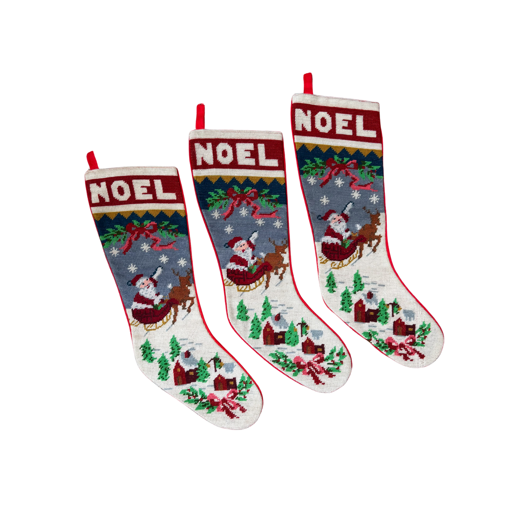Vintage Noel Santa Needlepoint Stocking