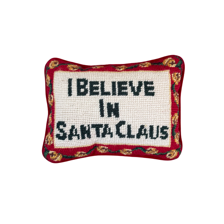 I Believe in Santa Claus Christmas Needlepoint Pillow