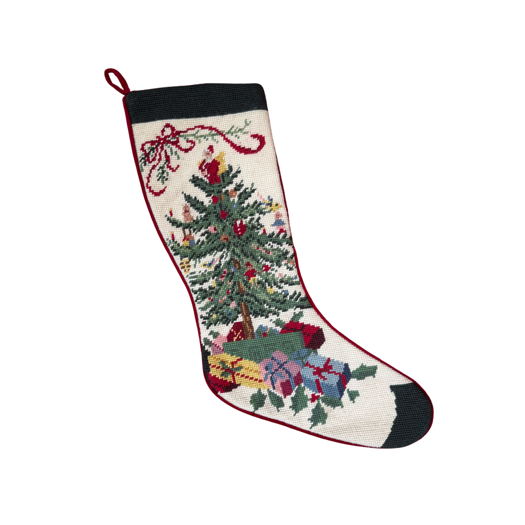 Vintage Christmas Tree Needlepoint Stocking
