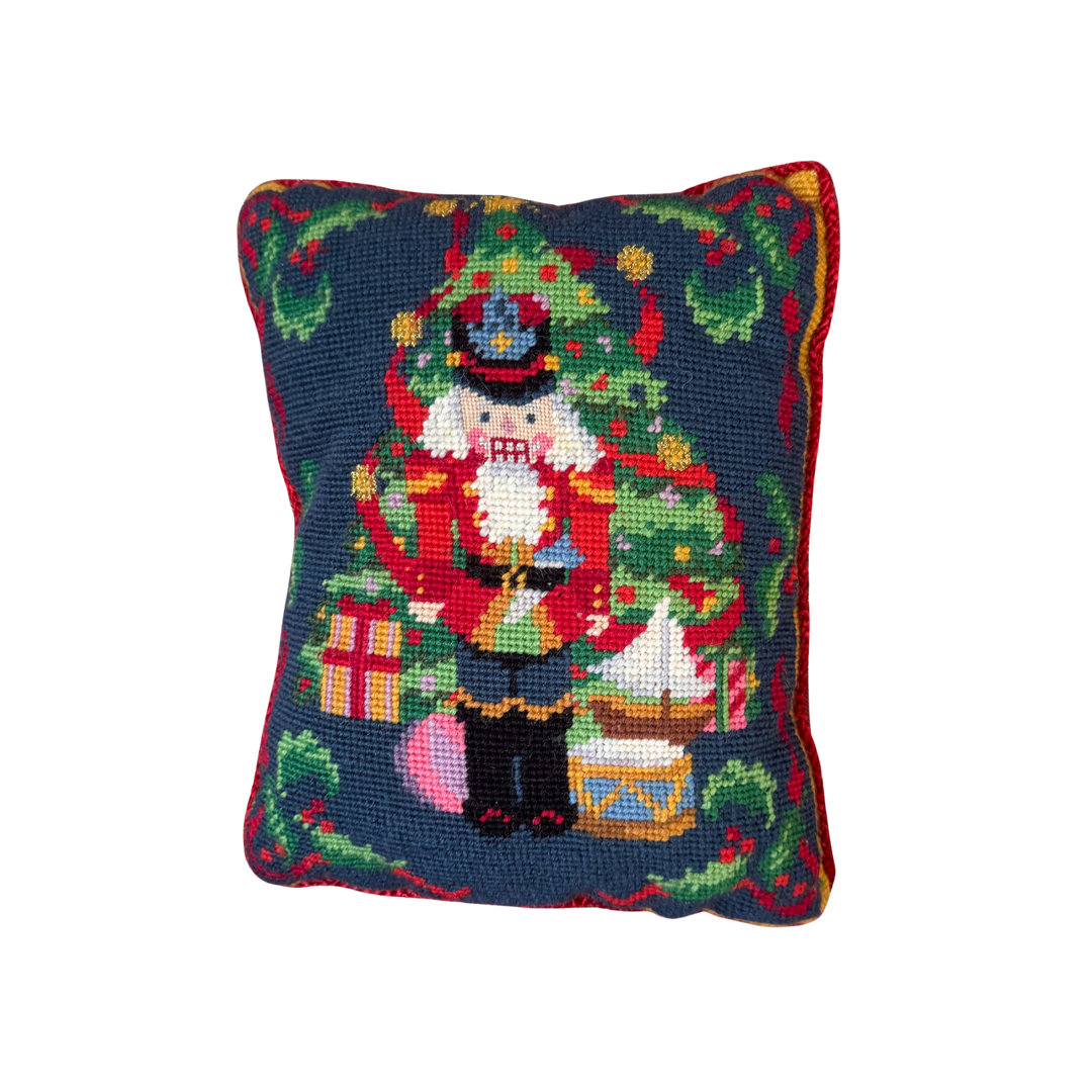 Vintage Nutcracker with Christmas Tree Needlepoint Pillow