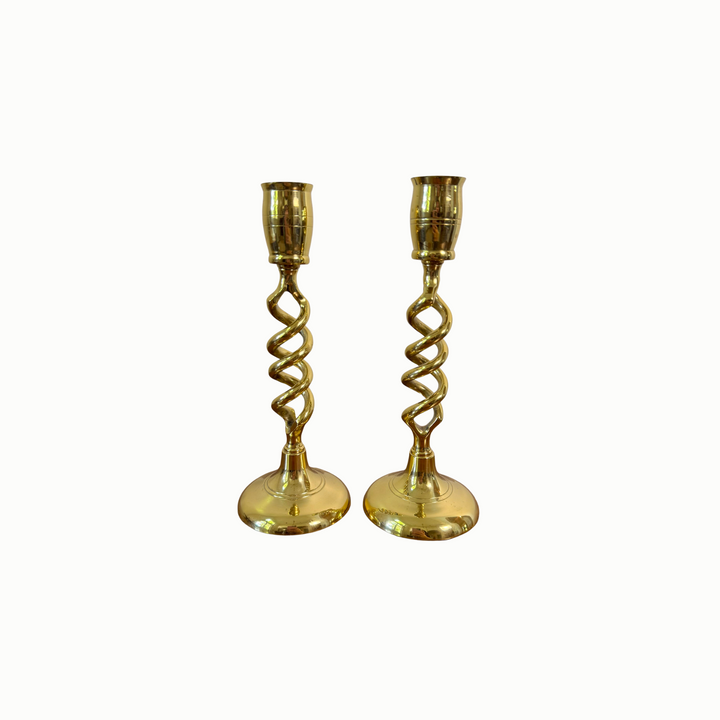 Pair of Brass Twisted Candlesticks