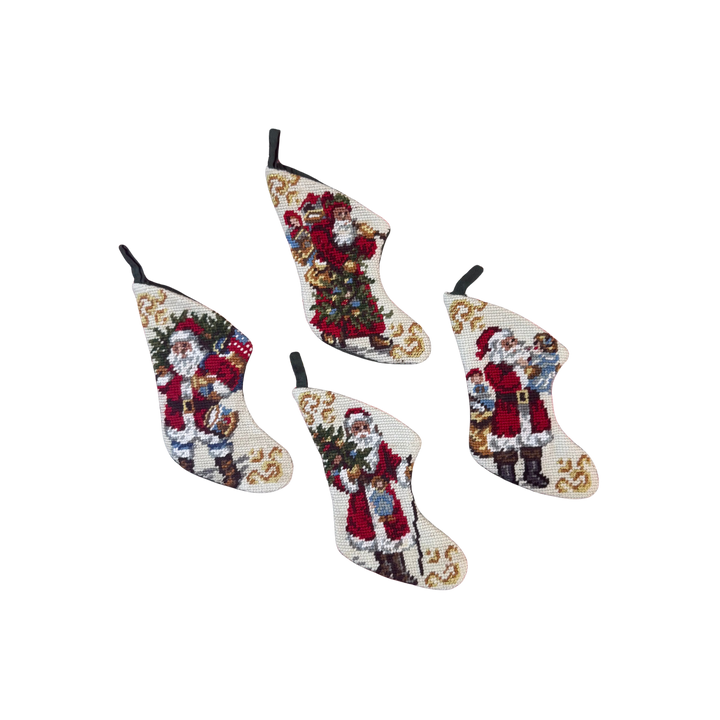Set of Four Vintage Mini Needlepoint Stockings – Style C