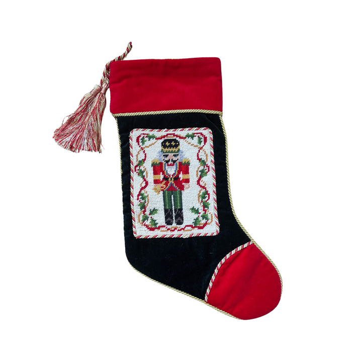 Vintage Nutcracker Needlepoint Stocking with Tassels
