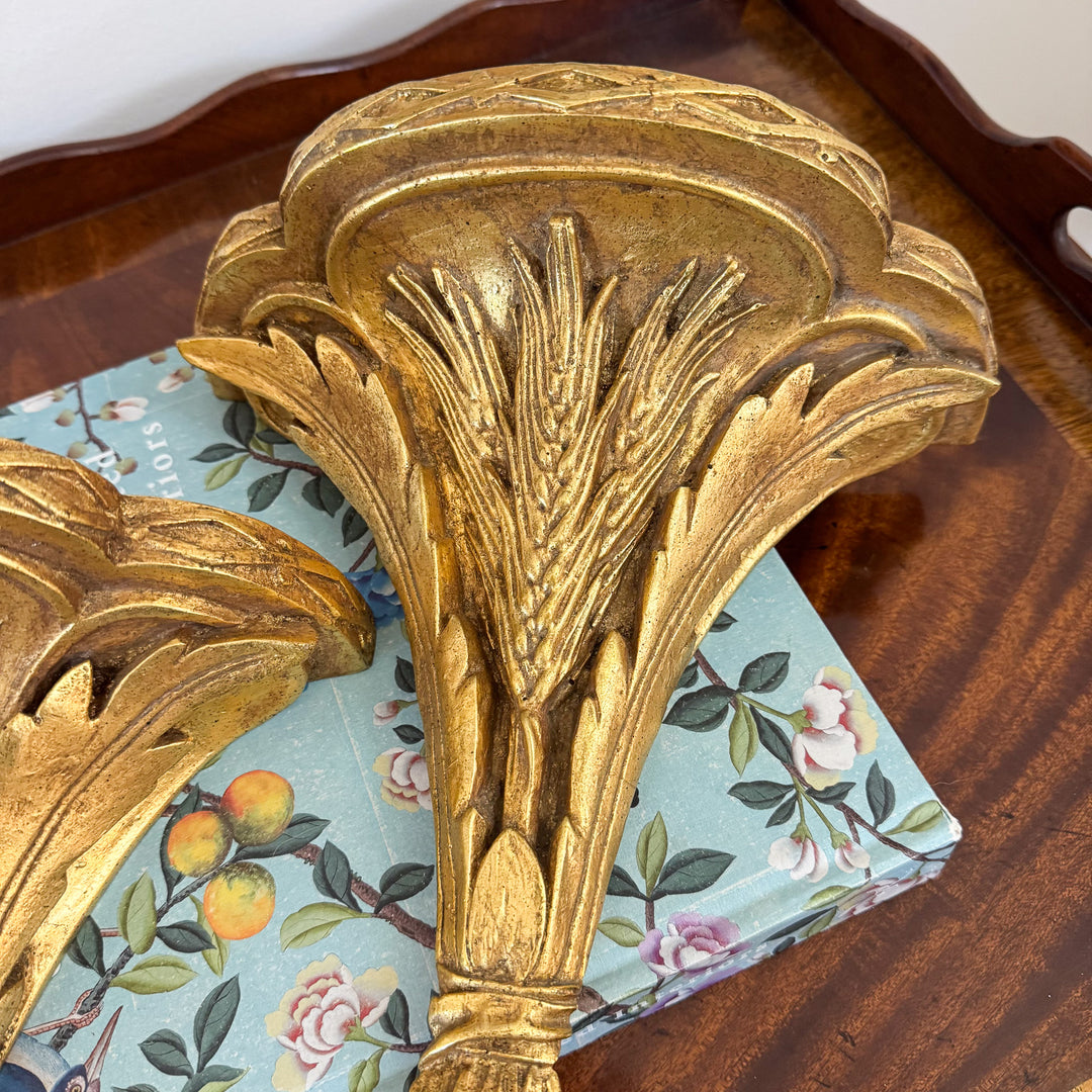 Vintage Pair of Gilt Wood Wheat Wall Sconces