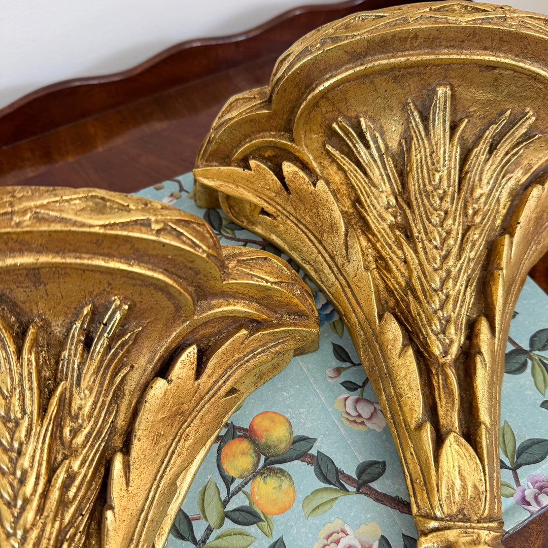 Vintage Pair of Gilt Wood Wheat Wall Sconces