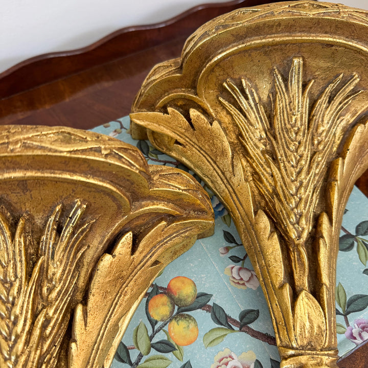 Vintage Pair of Gilt Wood Wheat Wall Sconces