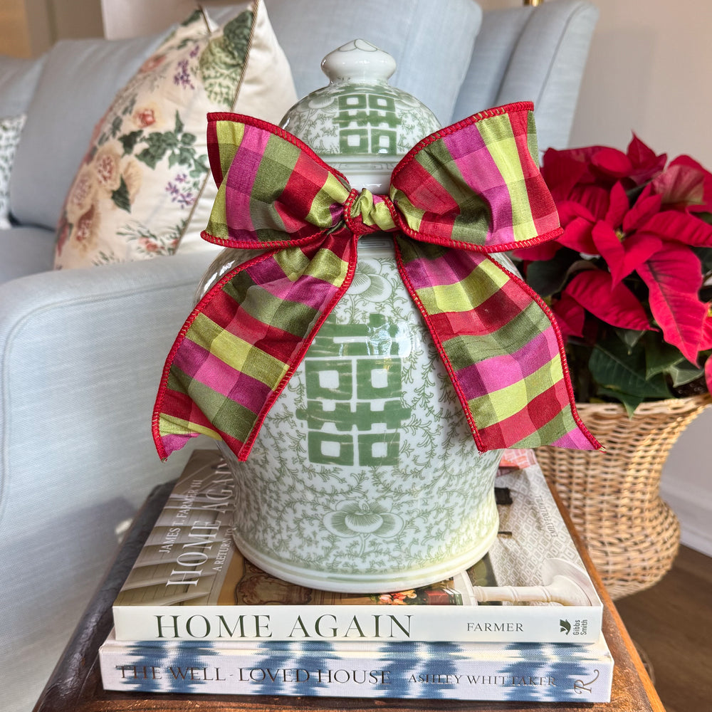 Green and White Double Happiness Temple Jar