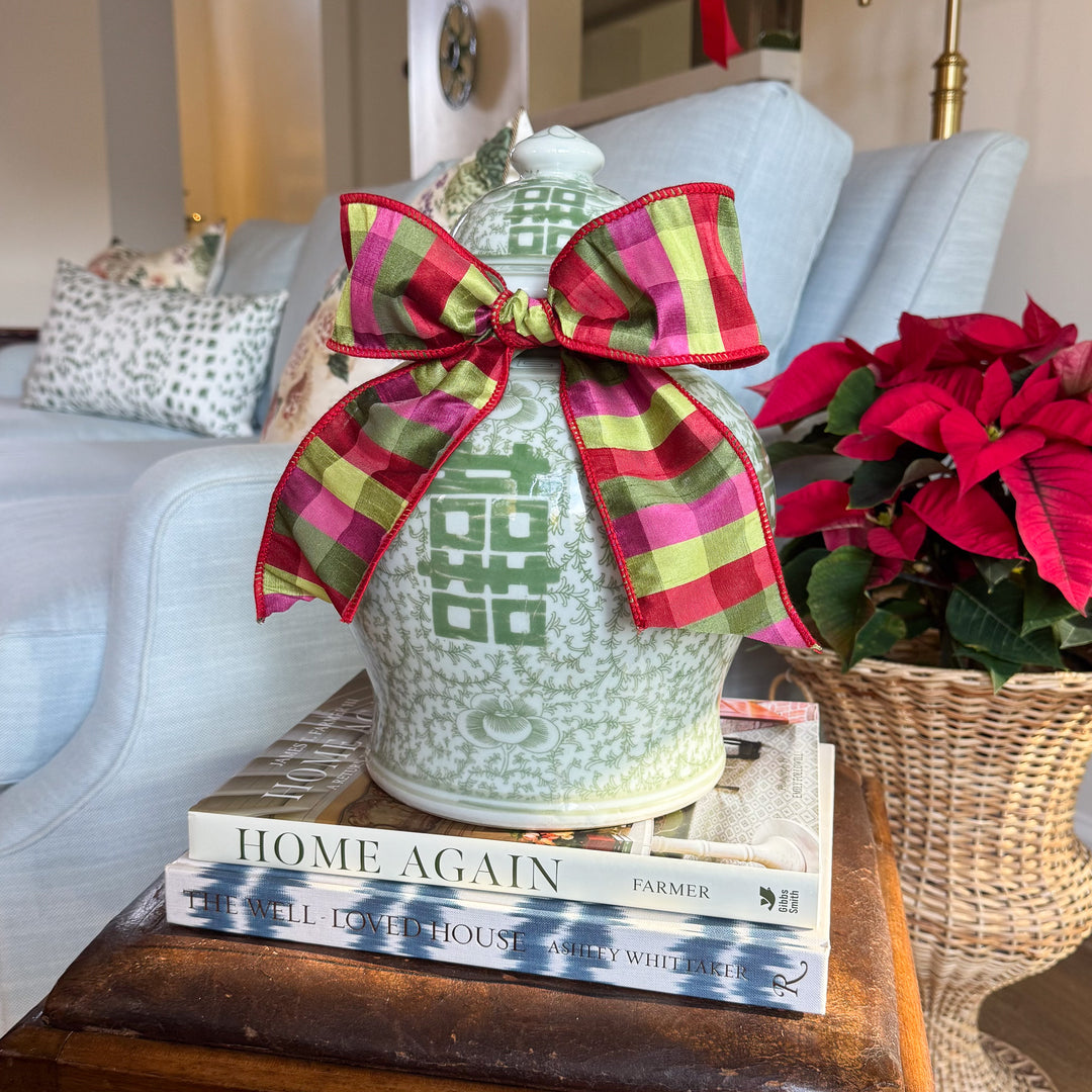 Green and White Double Happiness Temple Jar