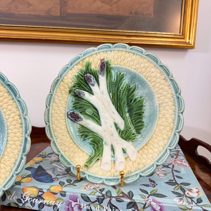 Pair of Antique French Majolica Asparagus Plates