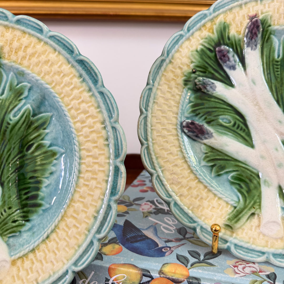 Pair of Antique French Majolica Asparagus Plates