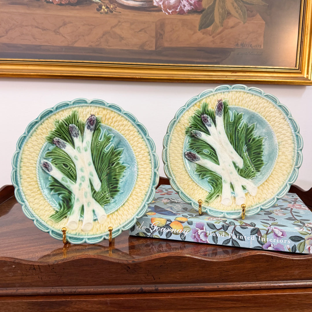 Pair of Antique French Majolica Asparagus Plates