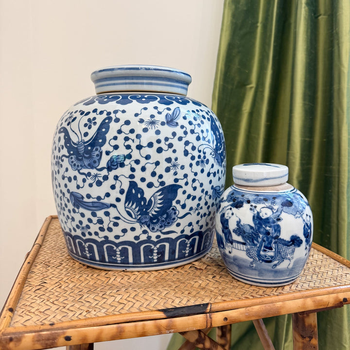 Mini Blue and White Children Playing Ginger Jar