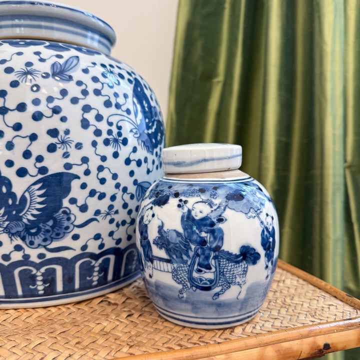 Mini Blue and White Children Playing Ginger Jar