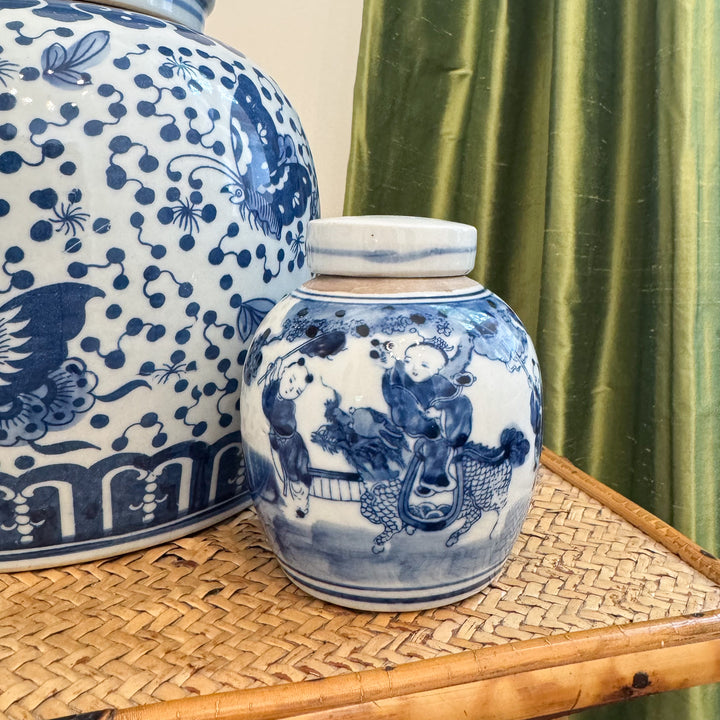 Mini Blue and White Children Playing Ginger Jar