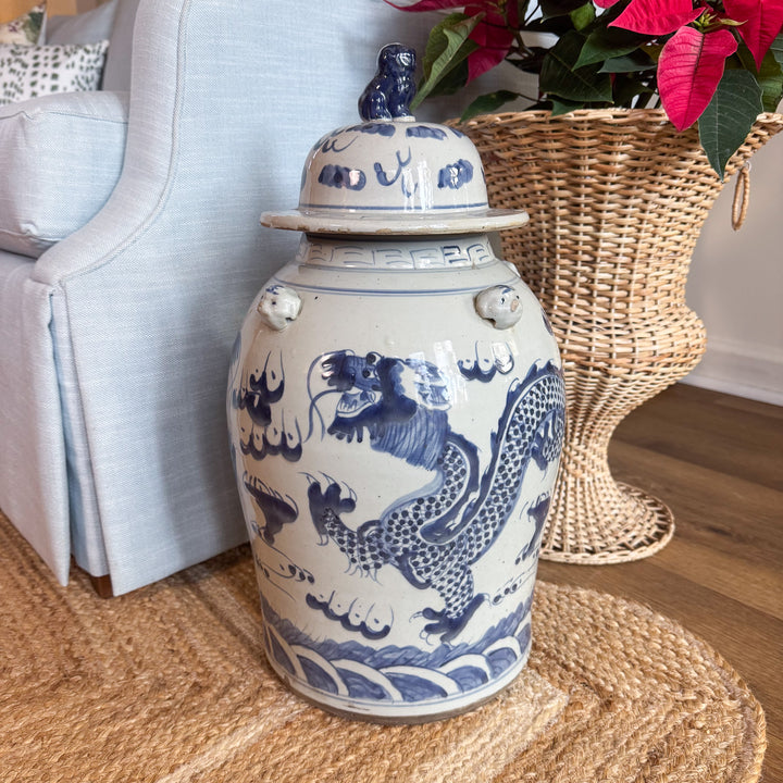 Blue and White Dragon Temple Jar