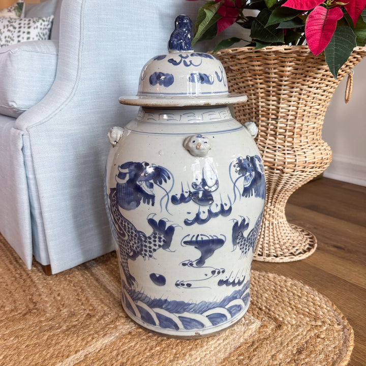 Blue and White Dragon Temple Jar