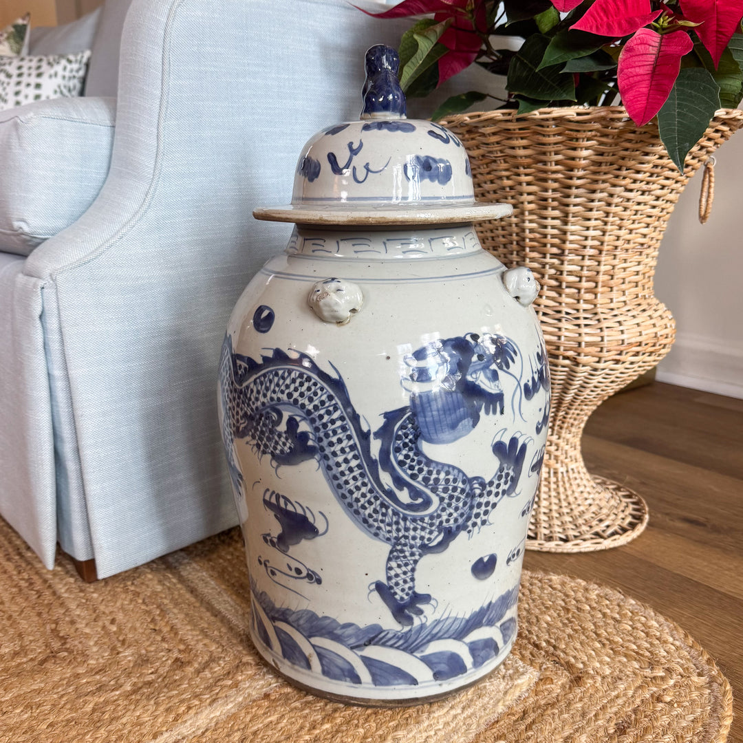 Blue and White Dragon Temple Jar