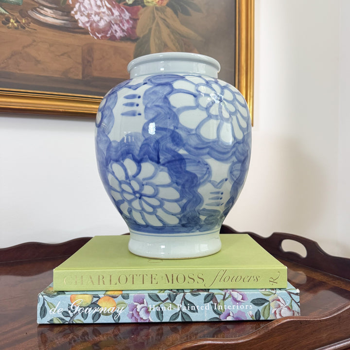 Hand Painted Floral Blue and White Vase