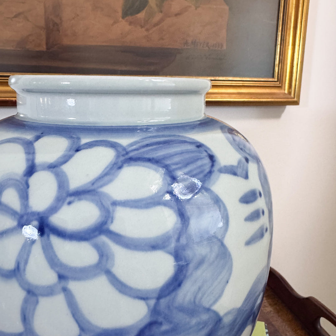 Hand Painted Floral Blue and White Vase