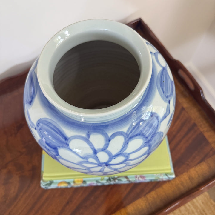 Hand Painted Floral Blue and White Vase