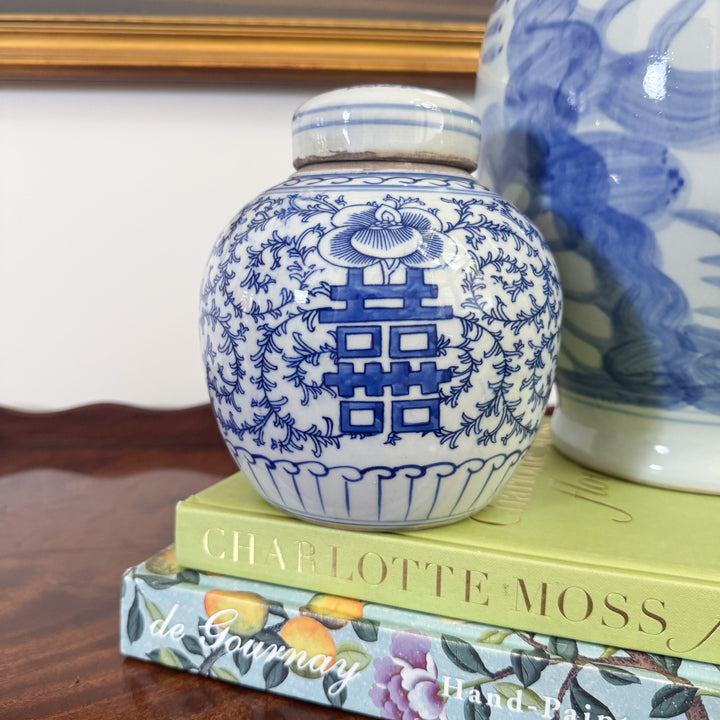 Blue and White Scrolling Peony Happiness Jar