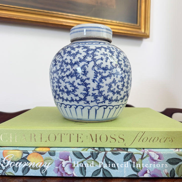 Blue and White Scrolling Peony Happiness Jar