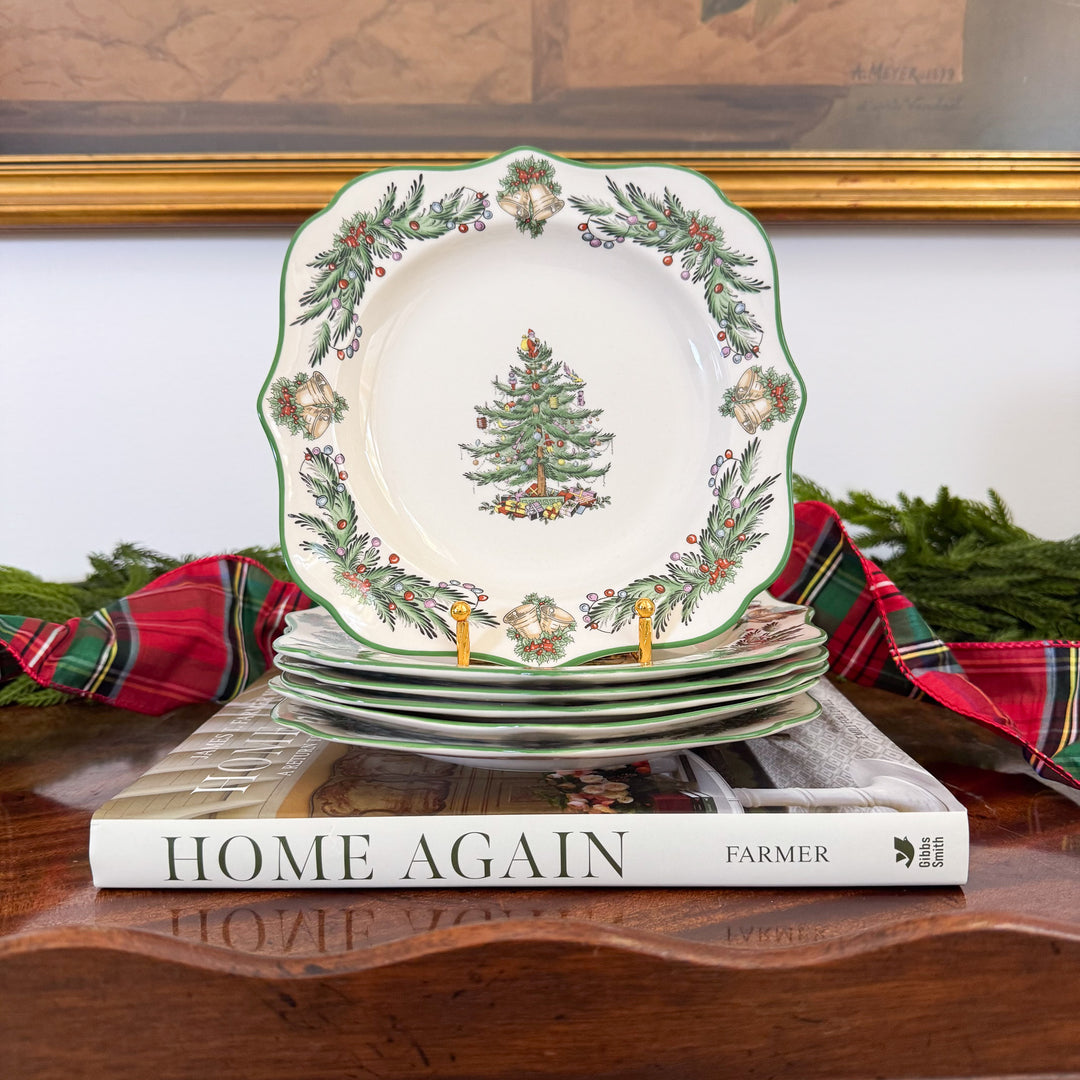Set of Six Spode Christmas Tree Garland Square Salad Plates