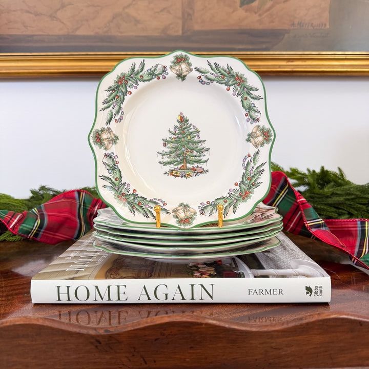 Set of Six Spode Christmas Tree Garland Square Salad Plates
