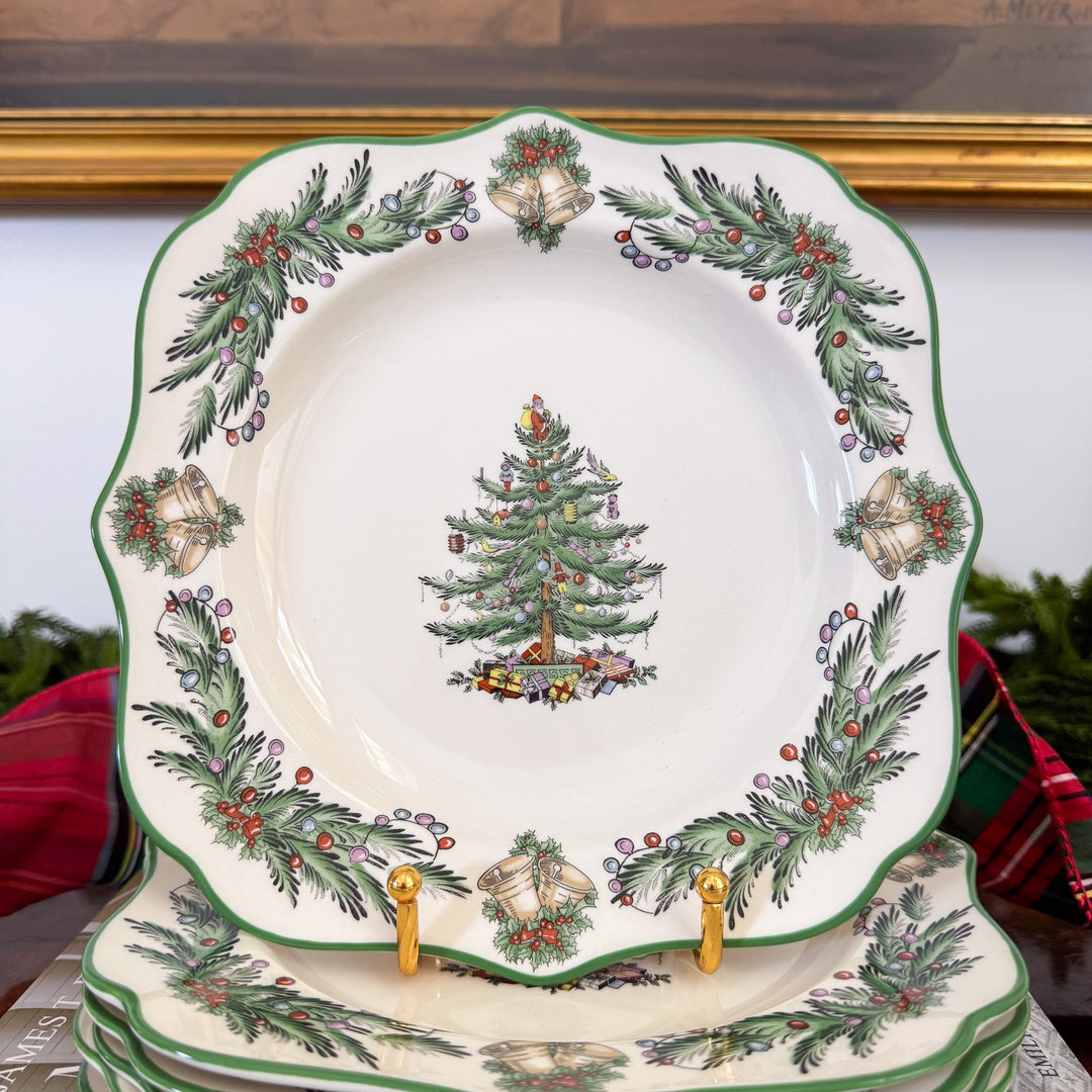Set of Six Spode Christmas Tree Garland Square Salad Plates