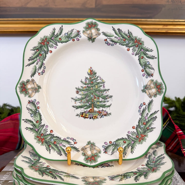 Set of Six Spode Christmas Tree Garland Square Salad Plates