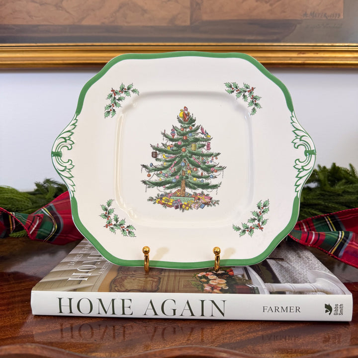 Vintage Spode Christmas Tree Square Handled Cake Plate