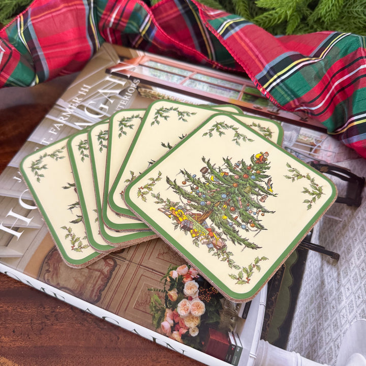 Vintage Set of Six Spode Christmas Tree Coasters