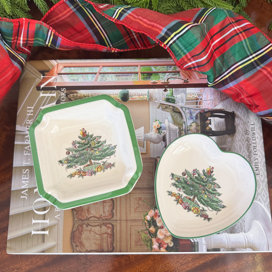Pair of Vintage Spode Christmas Tree Trinket Dishes
