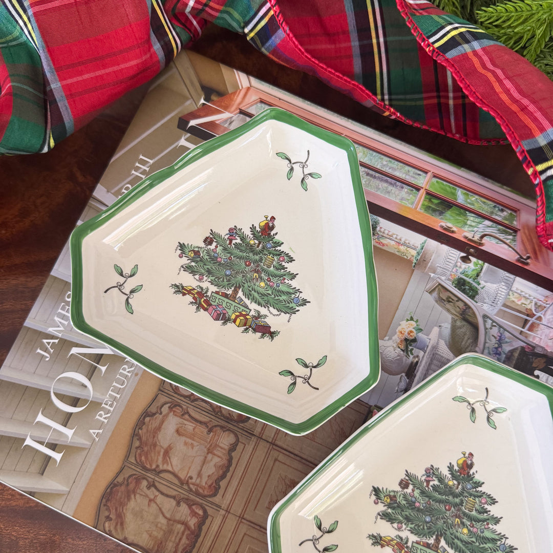 Vintage Pair of Spode Christmas Tree Triangular Plates