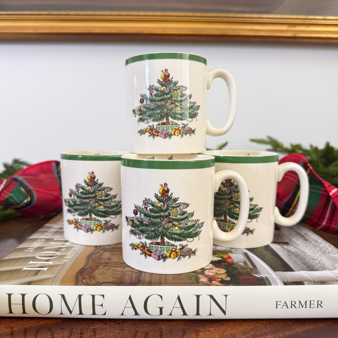 Vintage Set of Four Spode Christmas Tree Mugs