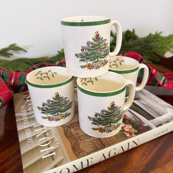 Vintage Set of Four Spode Christmas Tree Mugs