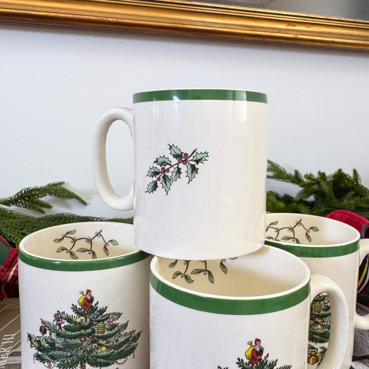 Vintage Set of Four Spode Christmas Tree Mugs