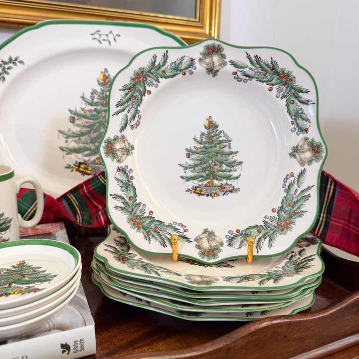 Set of Six Spode Christmas Tree Garland Square Salad Plates