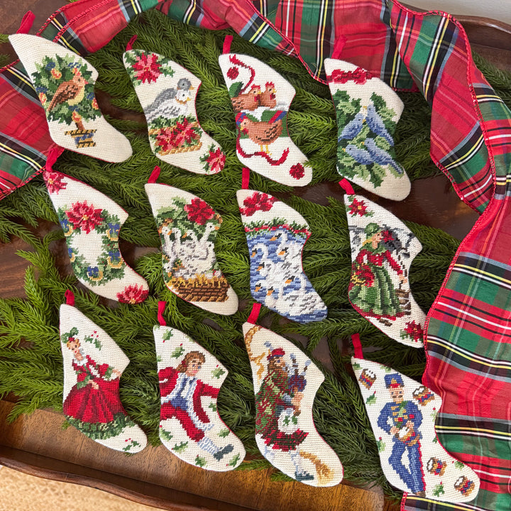 Vintage Twelve Days of Christmas Mini Needlepoint Stocking Set