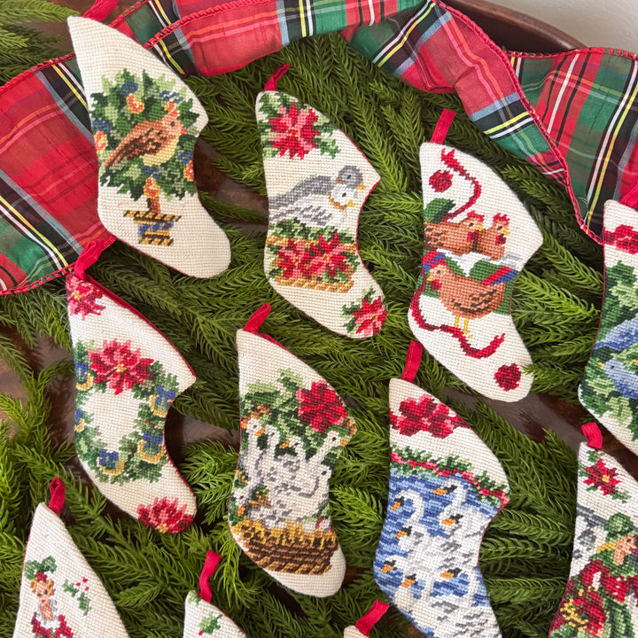 Vintage Twelve Days of Christmas Mini Needlepoint Stocking Set